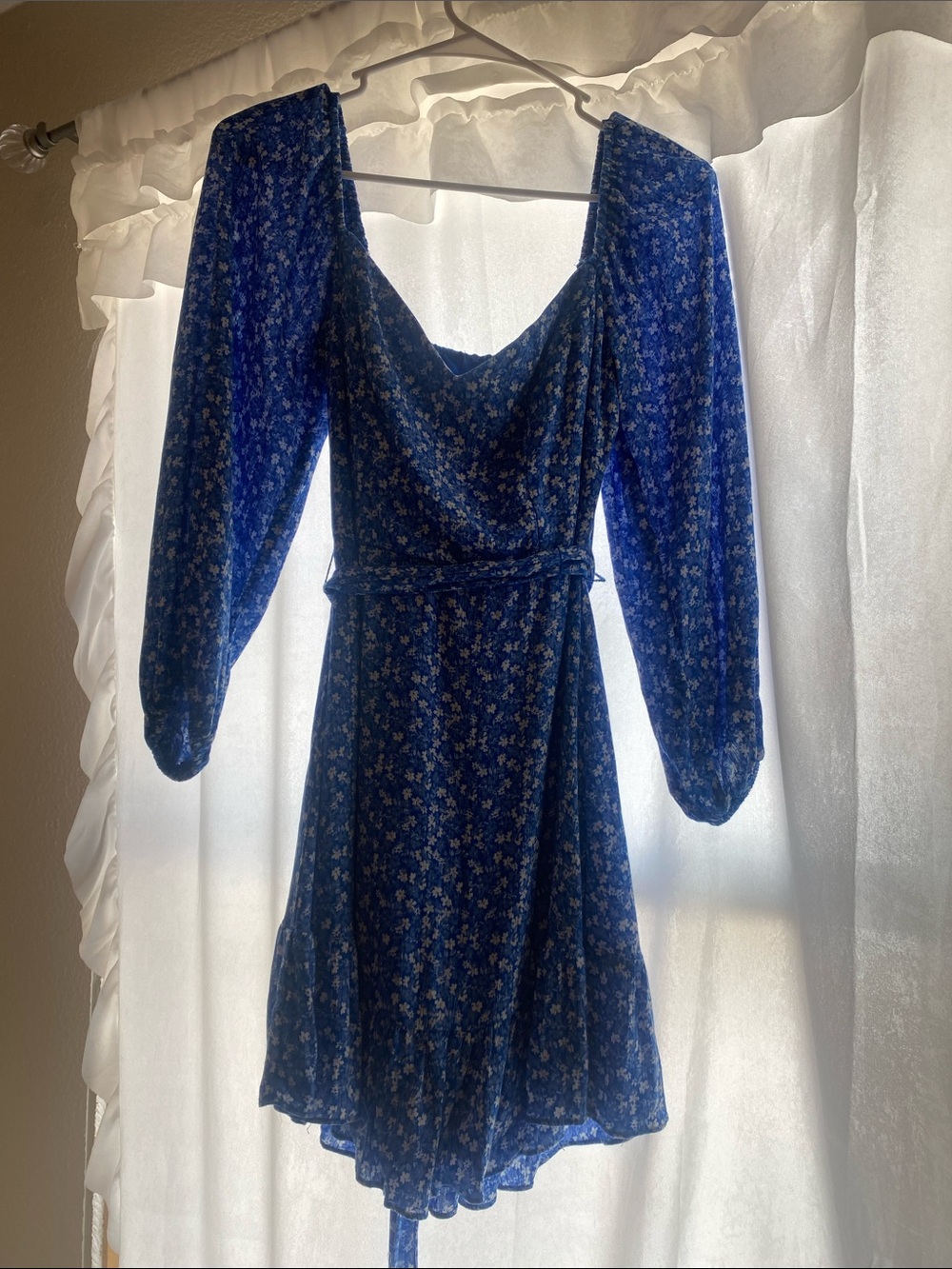 B Darlin Royal Blue Floral Long-Sleeve Wrap Dress